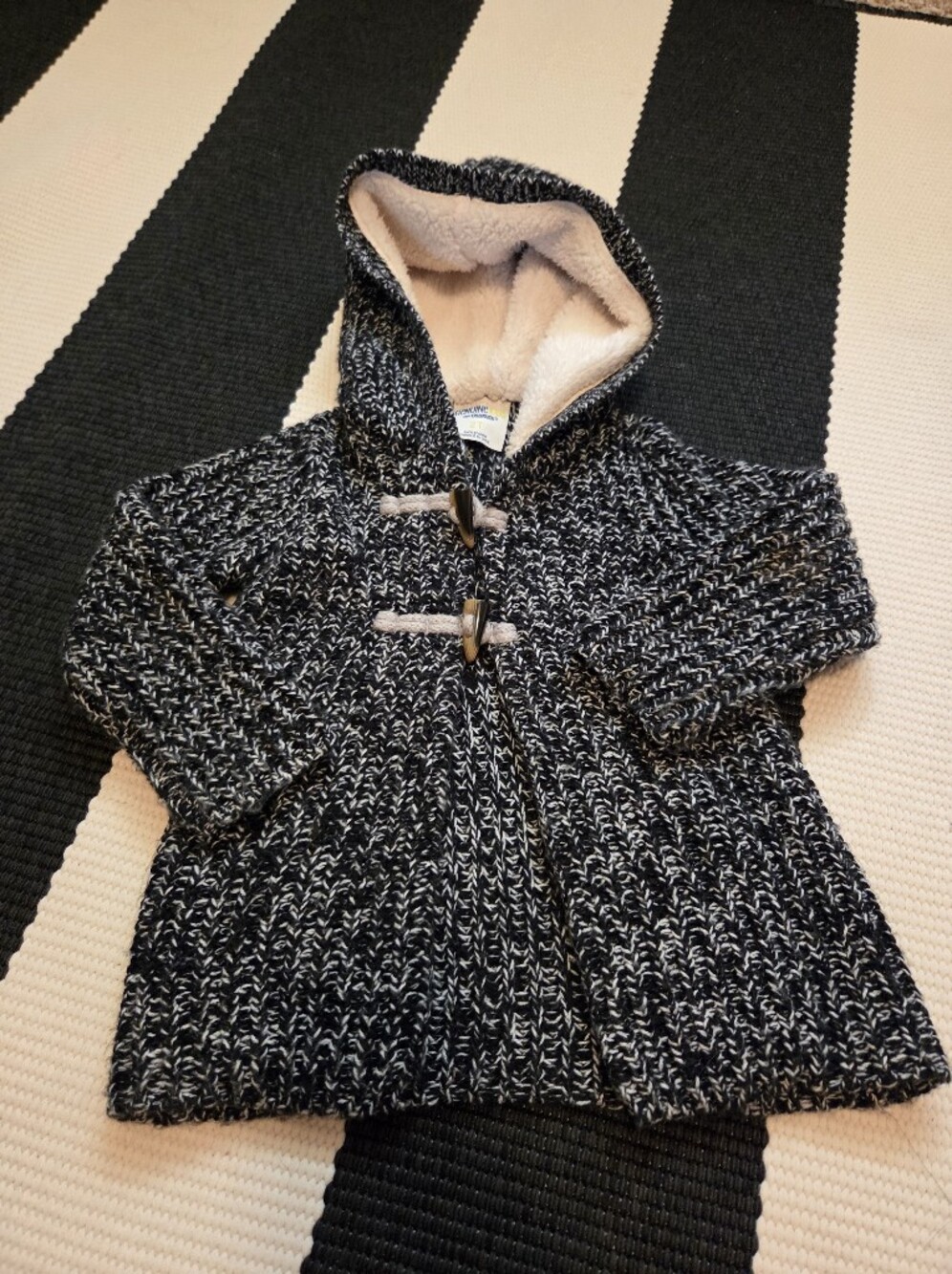 OshKosh Chunky Knit Black & Cream Toggle Sweater Jacket - 2T